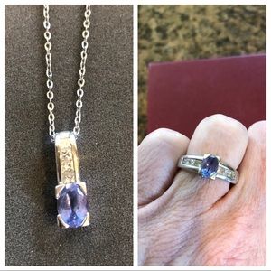 Tanzanite and diamond pendant and matching ring
